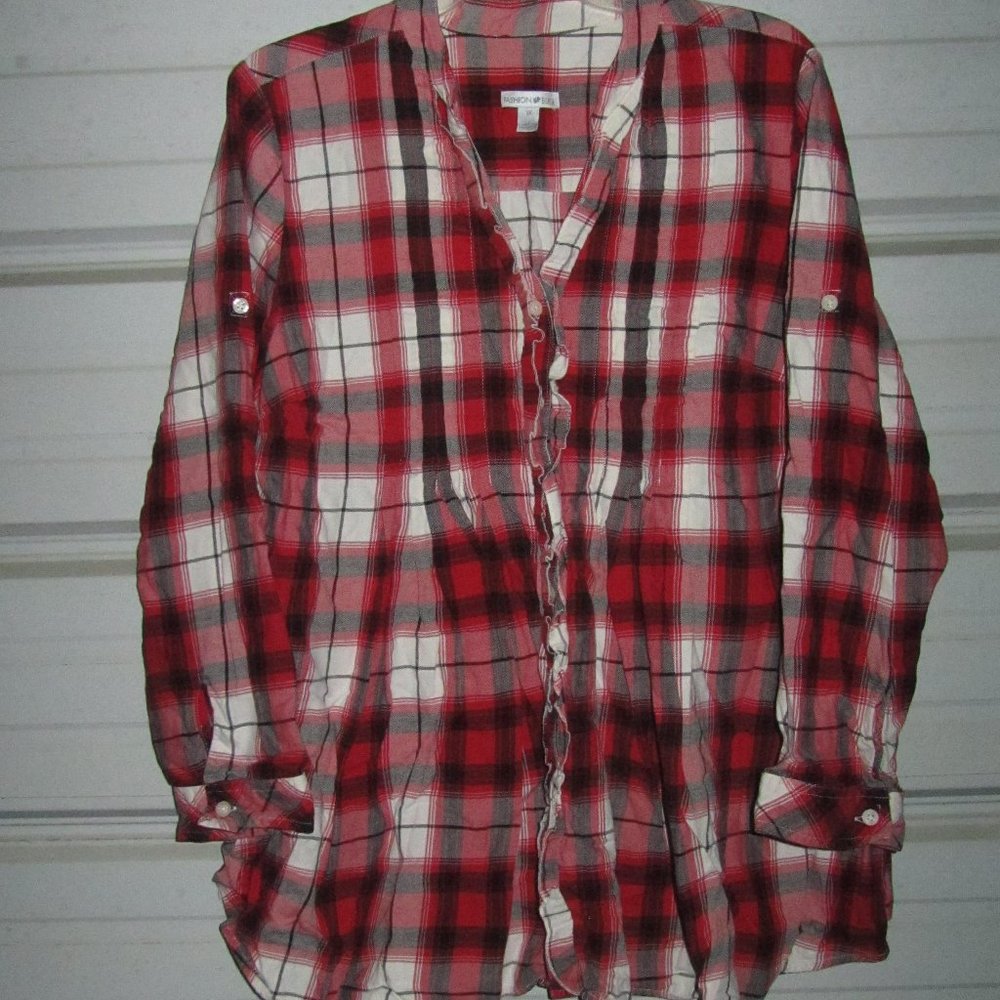 1X Plus Size Fashion Bug Red Flannel COTTON Shirt blouse top